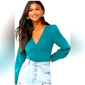 Teal button down top